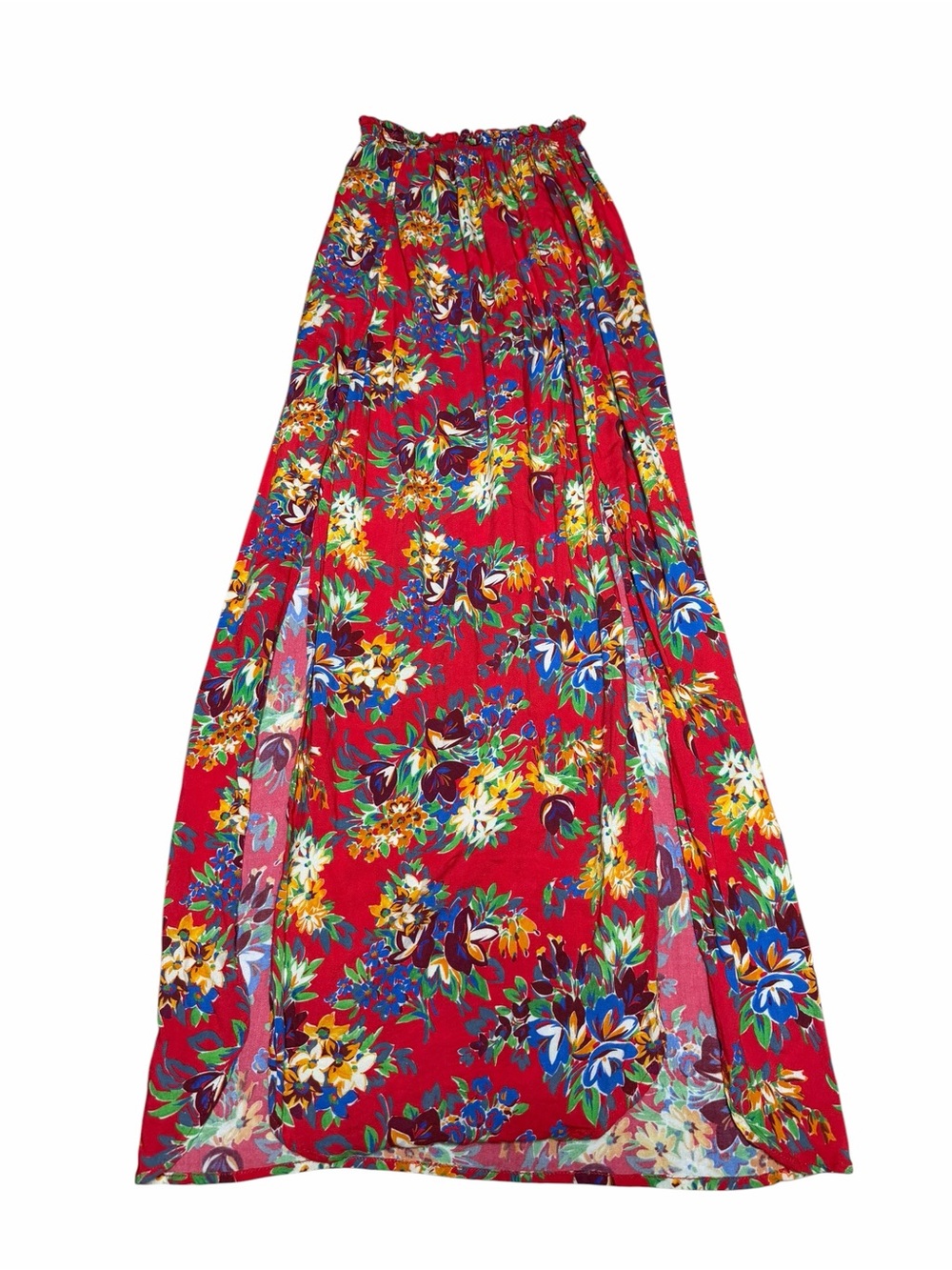 Winston‎ White Red Floral Maxi Skirt | Double Front Slits | XS